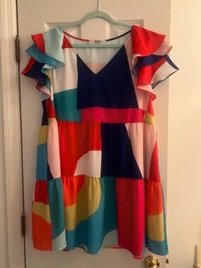 Colorblock Flutter Sleeve Tunic Dress